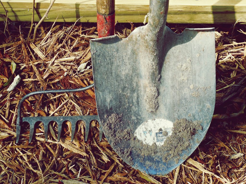 A shovel and rake 